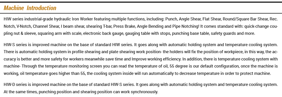 Single Cylinder Hydraulic Ironworker